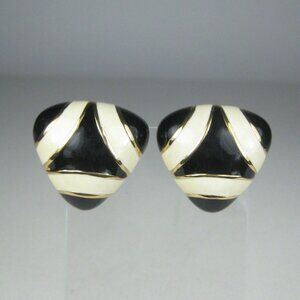 Vintage Ciner Enamel Clip On Earrings Triangle Shape Gold Tone Geometric